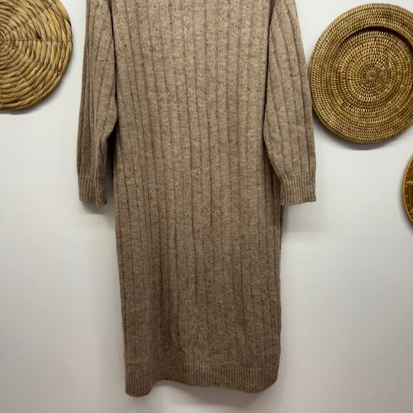 MNG MANGO Brown Wool Blend Ribbed Knit Turtleneck Midi Sweater Dress 2 Neutral - Picture 4 of 6